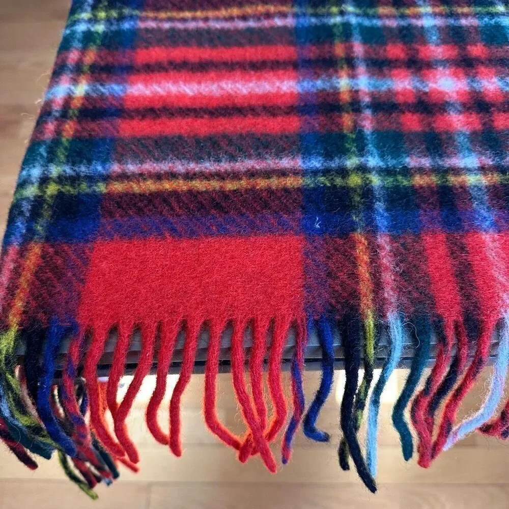 Connemara Foxford Ireland 100% Pure Wool Rug Blanket Red Royal Stewart Plaid Fri